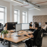 An office interior, where employees are focused on work